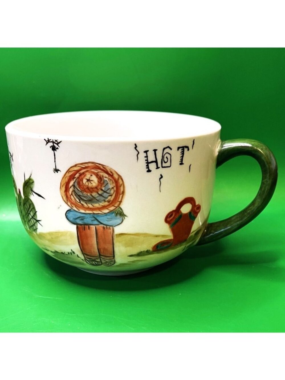 Vintage Signed Ceramic Soup Mug Oversized Hand Painted Mexican Siesta Sombrero